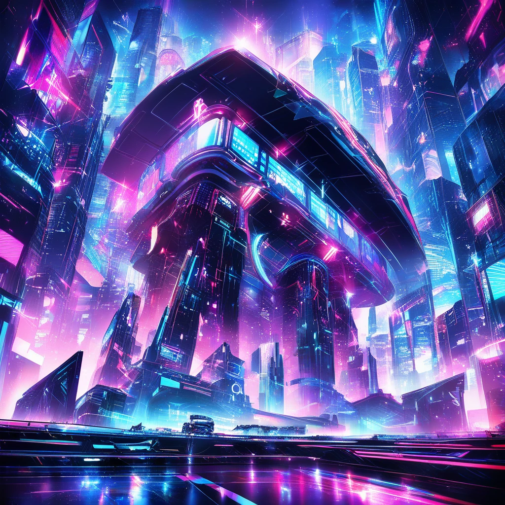 Miniatura avatar IA cinematografica con effetti olografici al neon