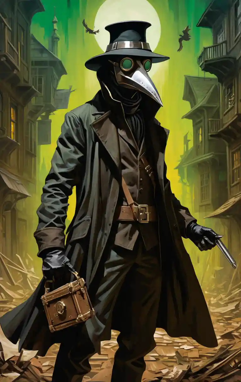 Adventurer In Plague Doctor Mask In Toxic Green Wasteland
