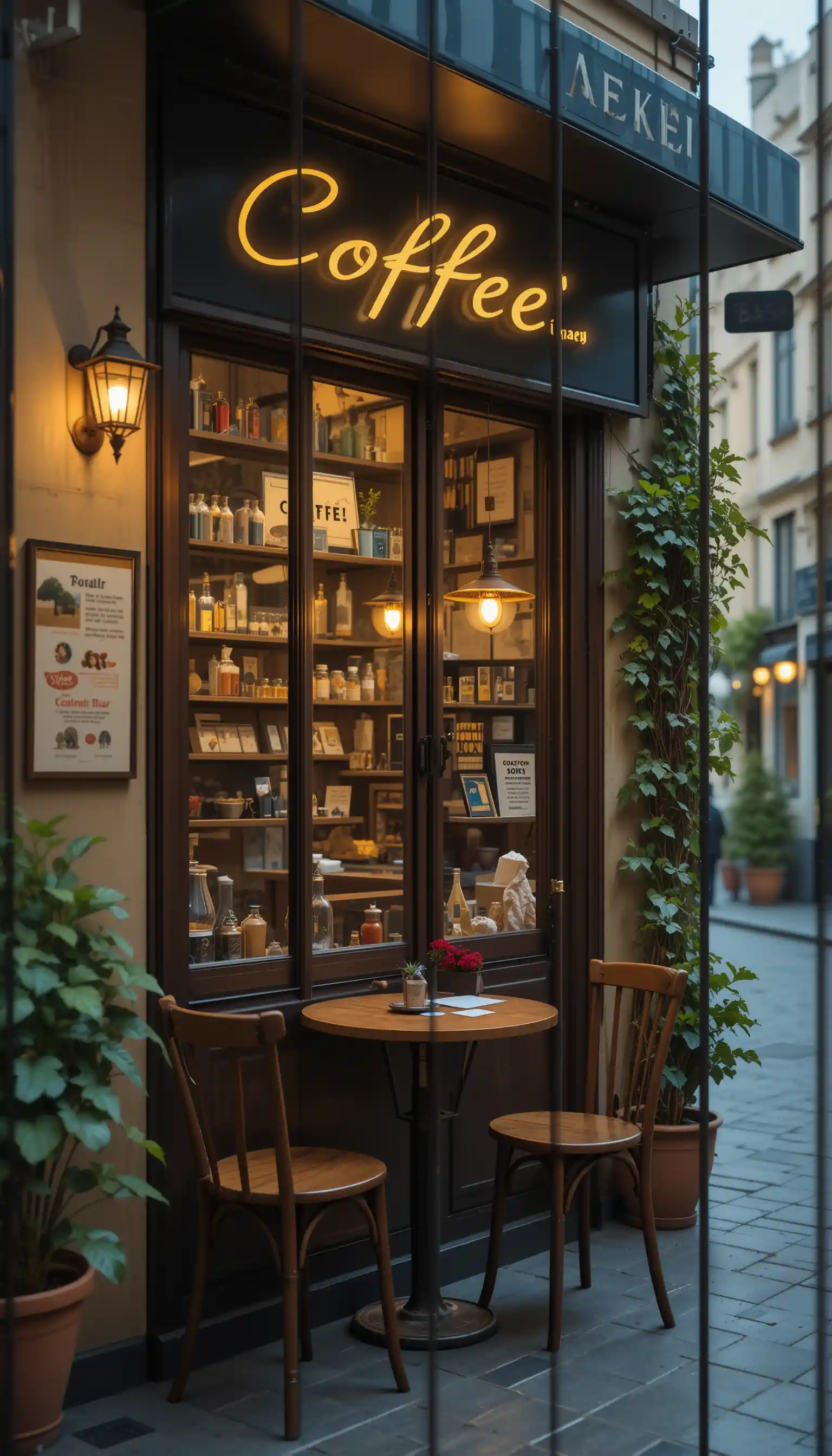 Cozy coffee illustration in segmented vertical cafe panels
