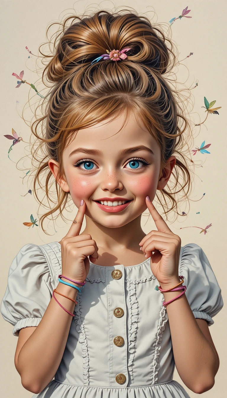 Playful pastel portrait of a little girl making a cheeky face