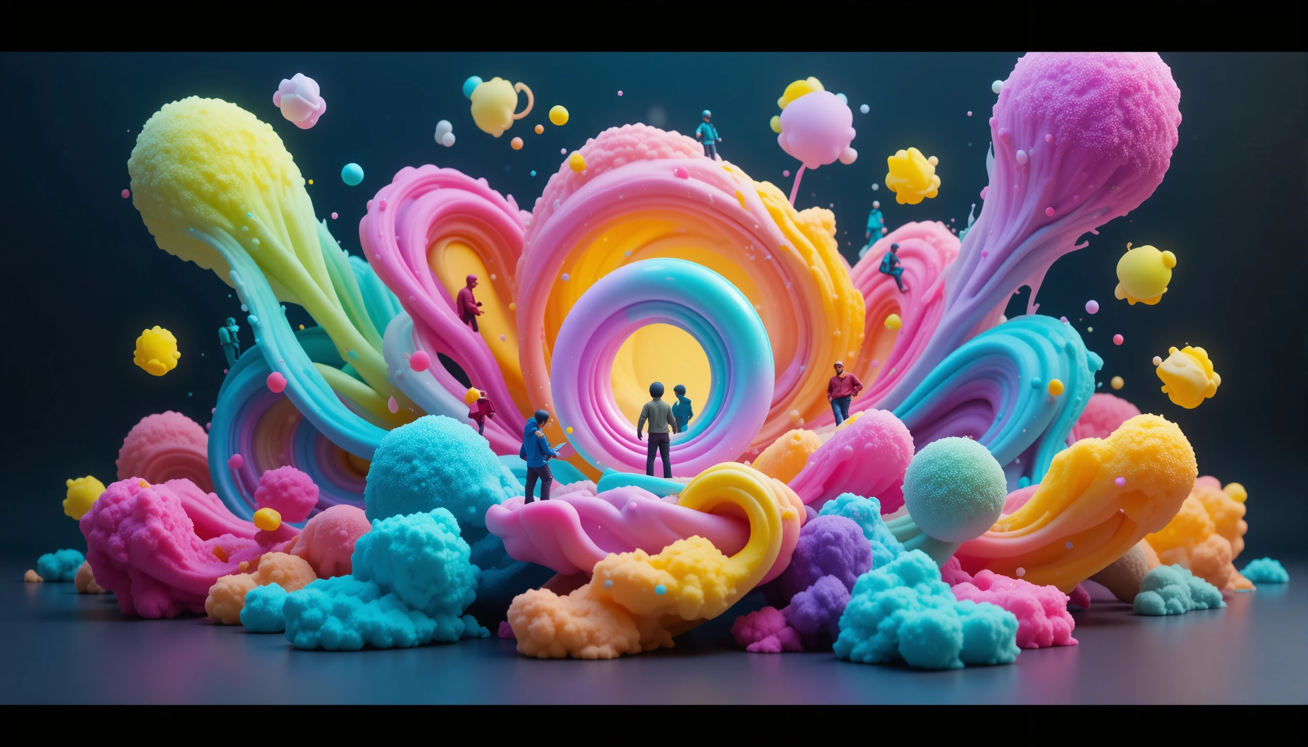 Abstract 3D organic shapes in vibrant neon colors