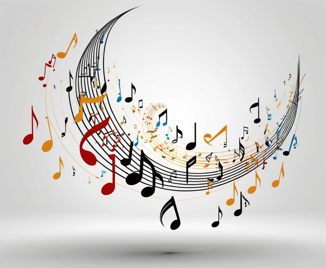 Notas musicales flotantes en una composición abstracta dinámica