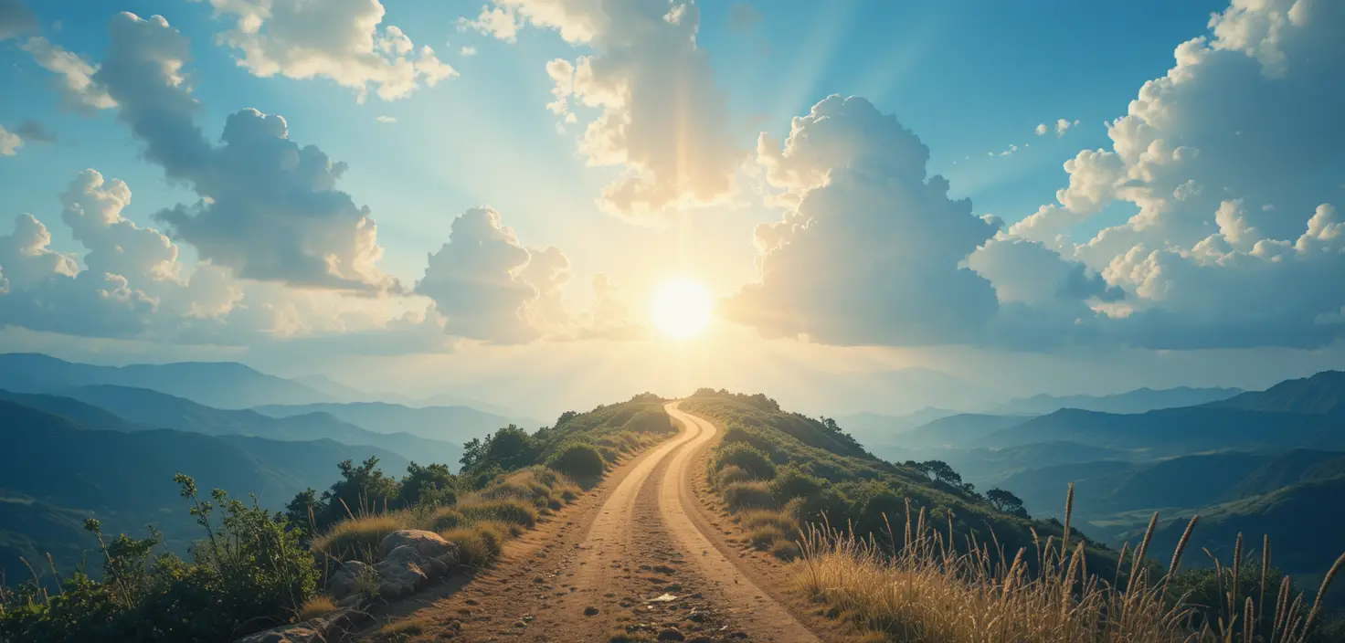 Calm biblical banner with soft path leading to God