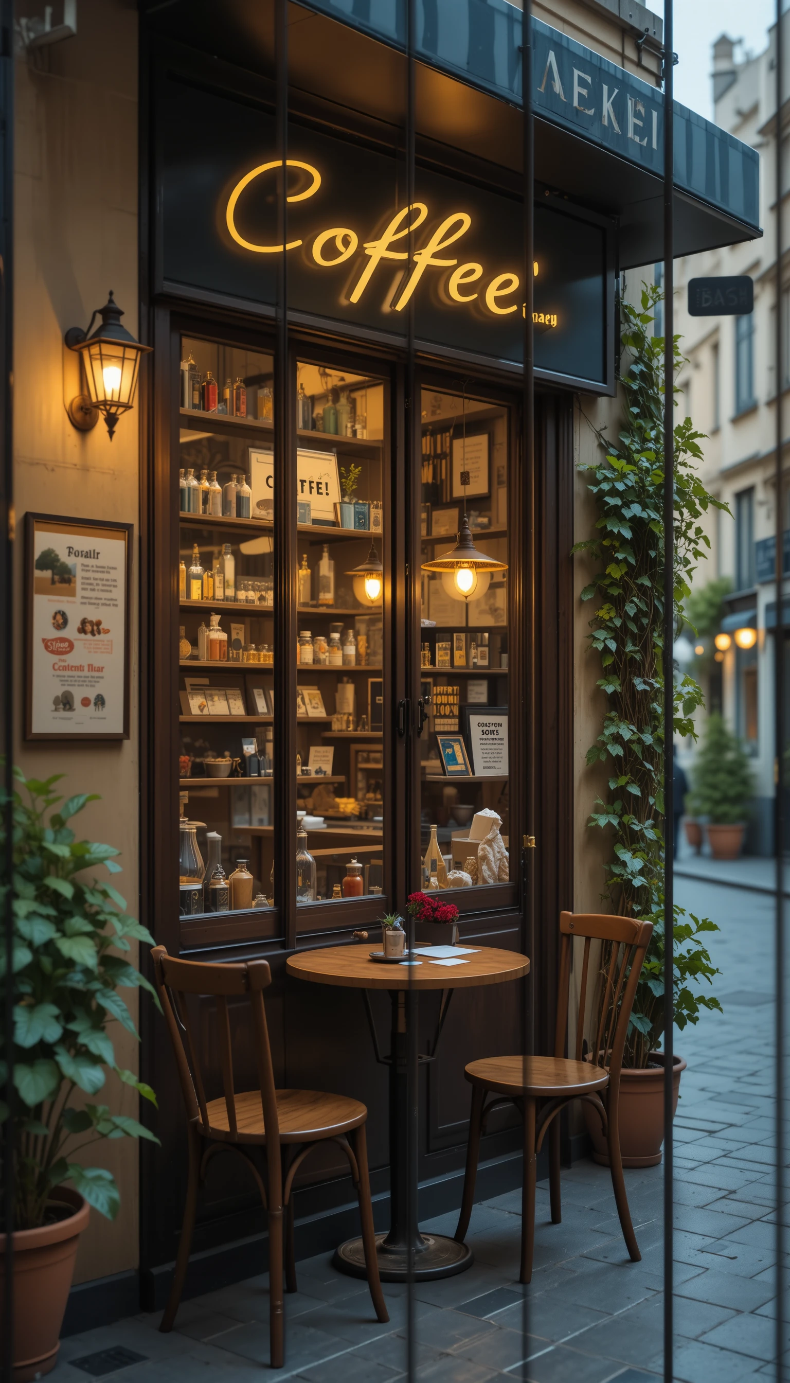 Cozy coffee illustration in segmented vertical cafe panels