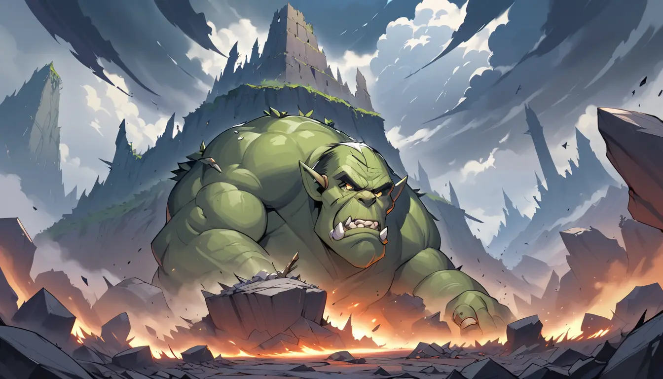 Crumbling Orc Fortress On Rocky Ridge Under Storm Clouds