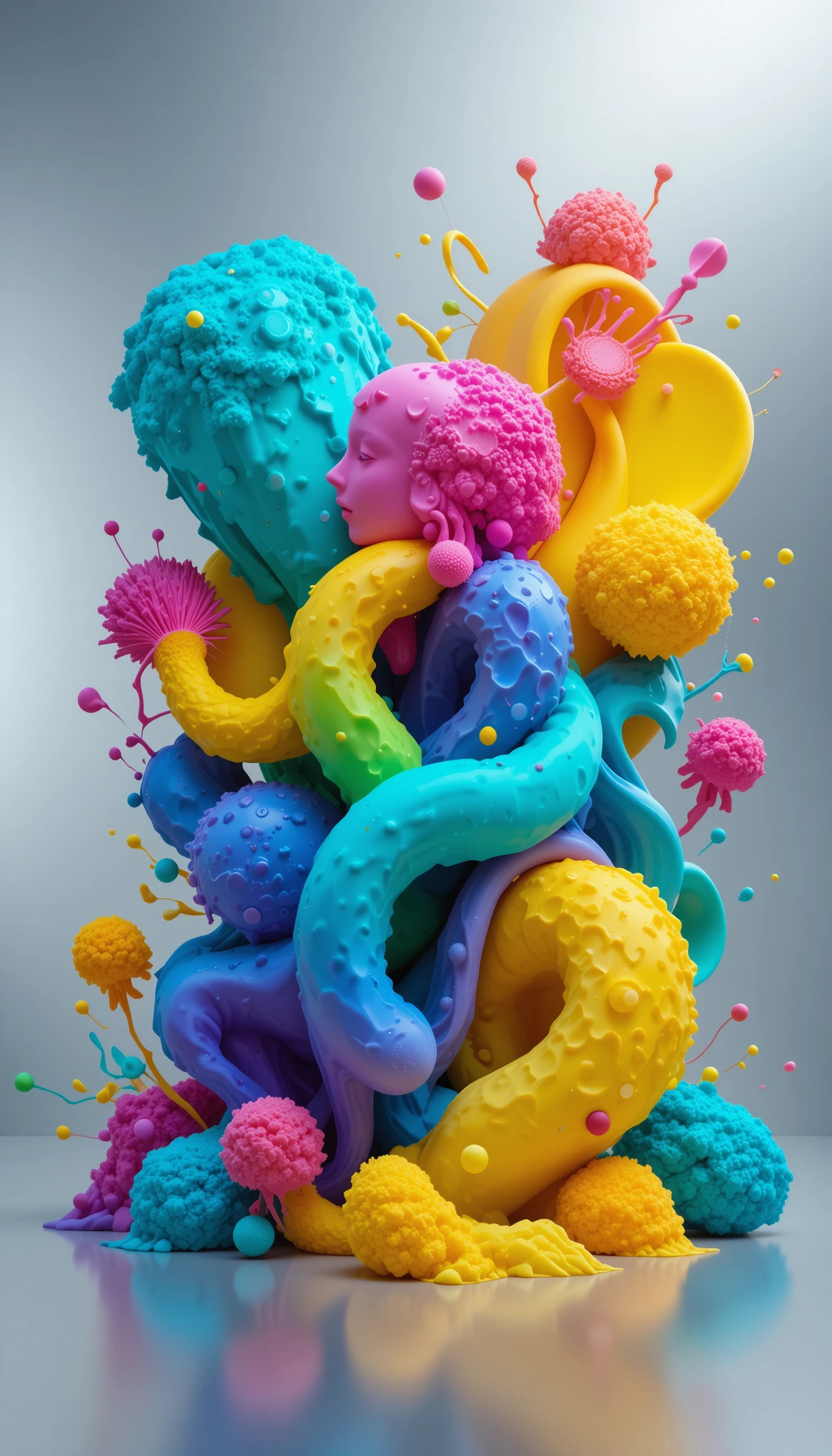 Colorful 3D Organic Forms On Silvery Minimal Background