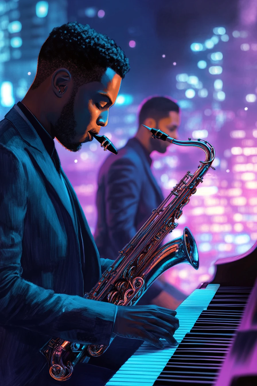 Saxophoniste de jazz élégant se produisant dans un club luxueux