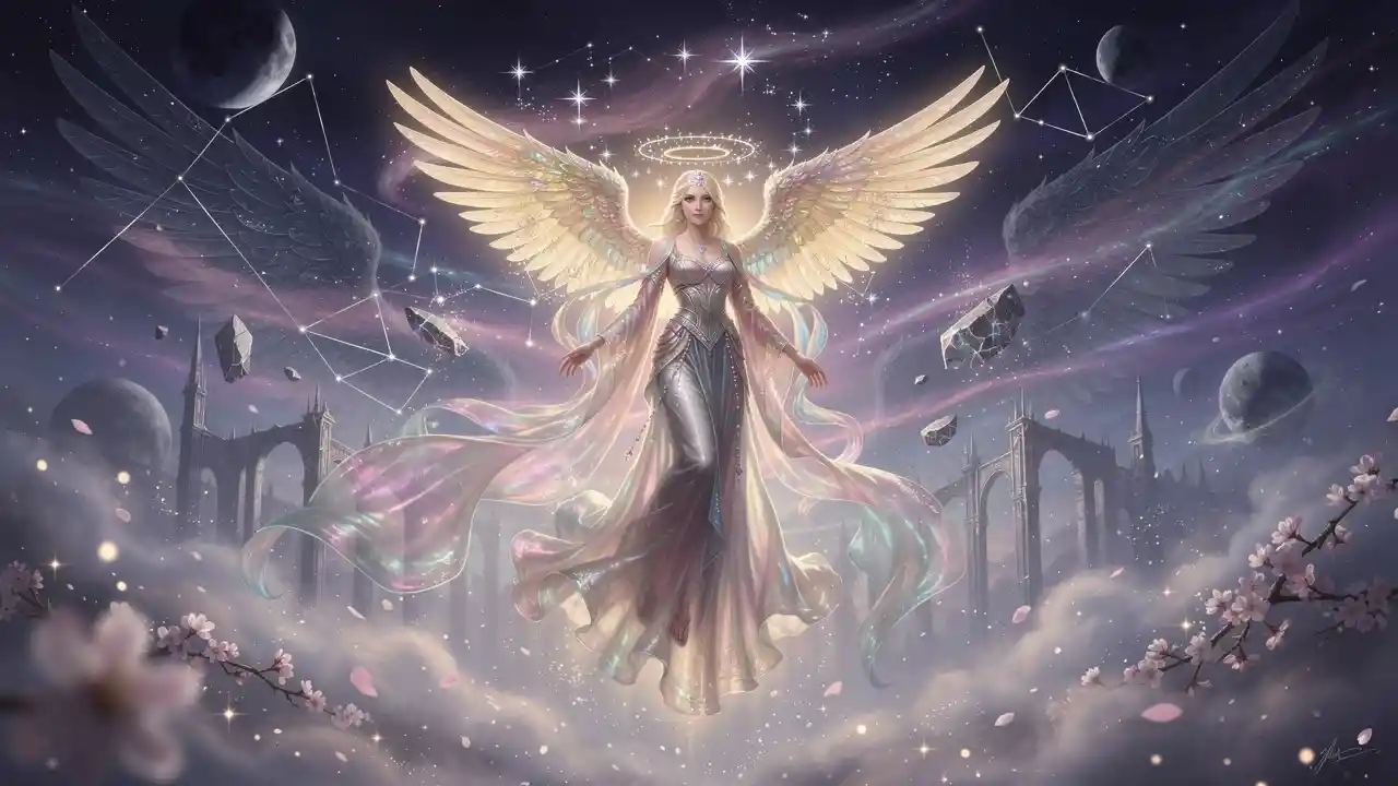 Ethereal Angel Woman Floating In A Celestial Dreamscape