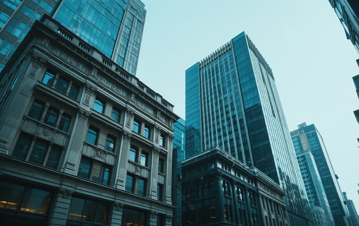 Architettura urbana in doppia esposizione con skyline classico e moderno