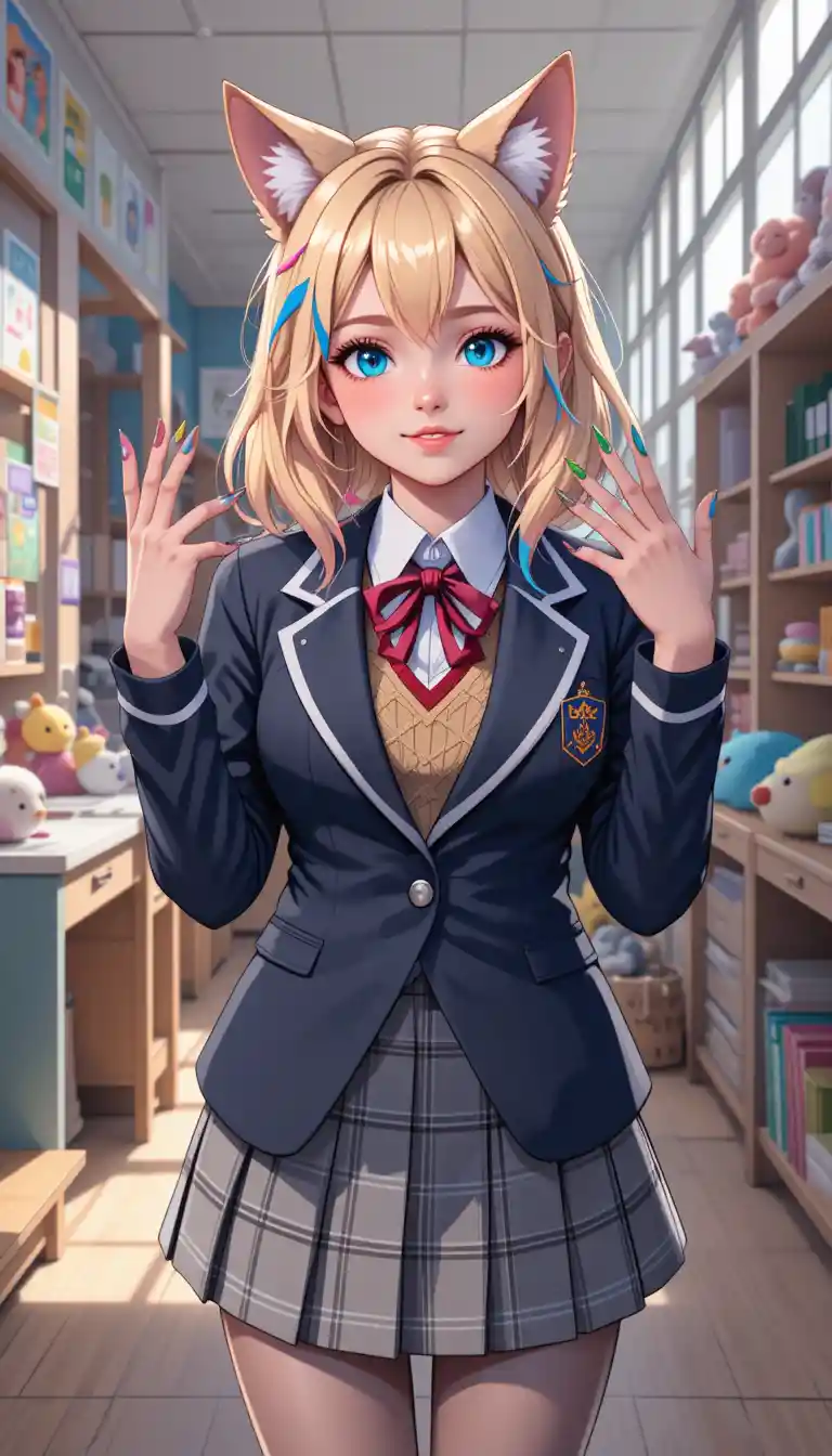 寮の部屋で人狼の特徴を持つ明るいアニメ風女子高生