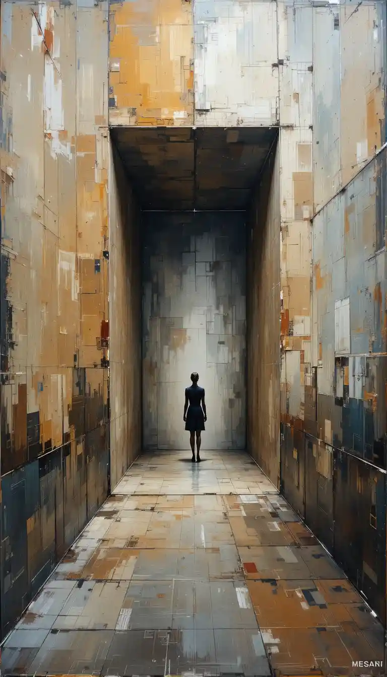 Abstract atrium painting with a dissolving architectural space