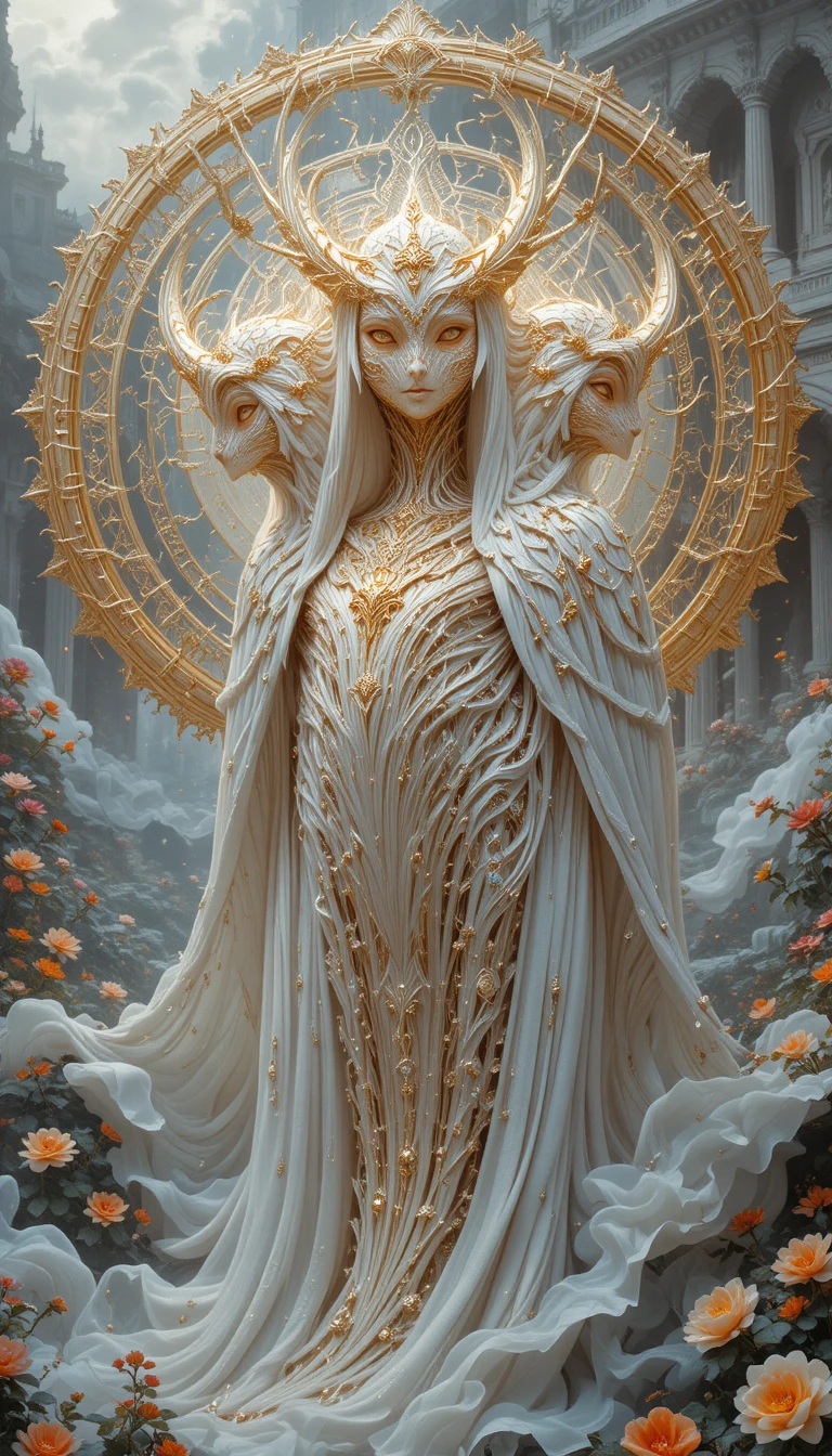 白色幻想宮殿前的神話靈體生物