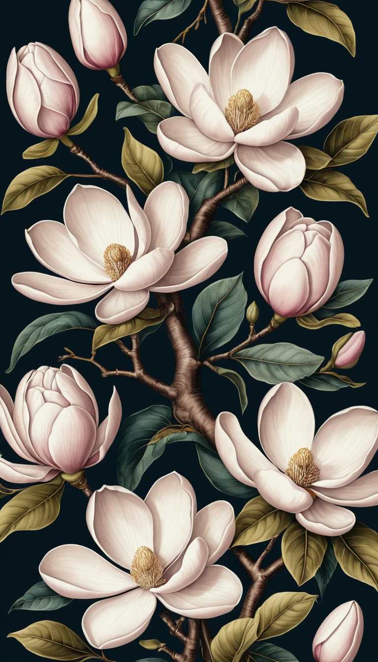 Graphic vector illustration of magnolia flowers on abstract background