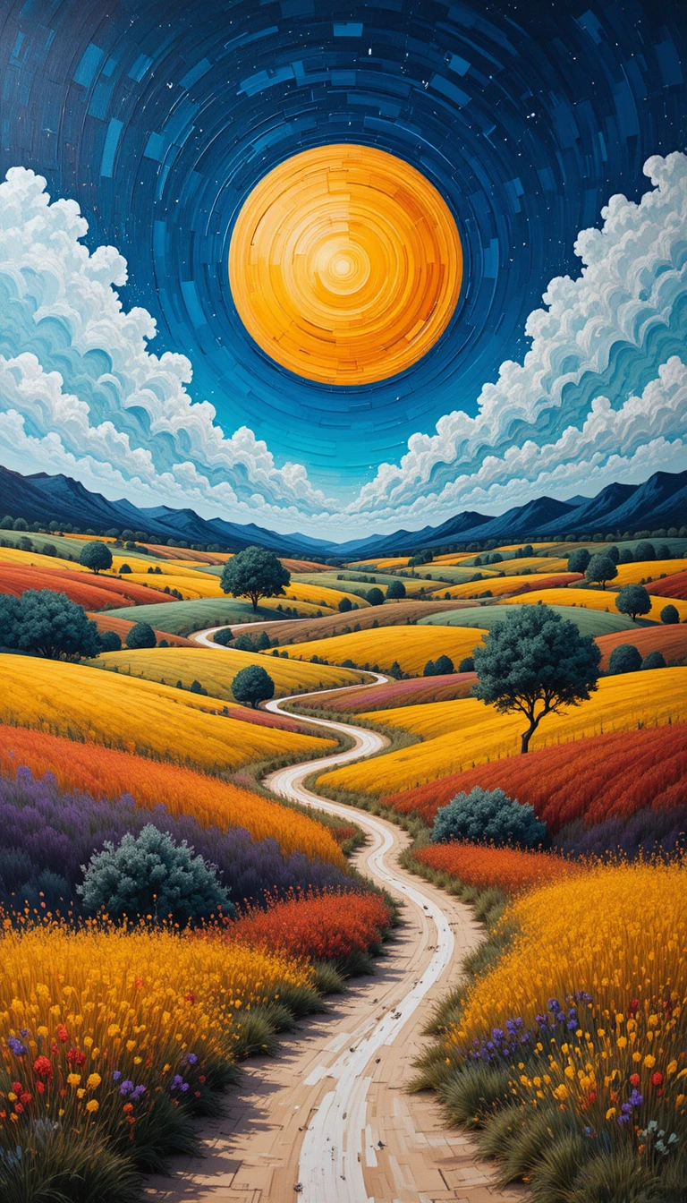 Vibrant impasto landscape with abstract pulsing color fields