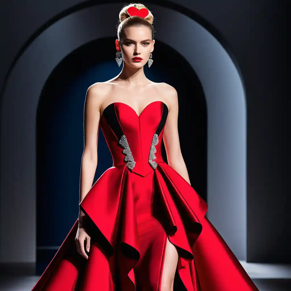 Avant garde Galentines day inspired couture heart gown