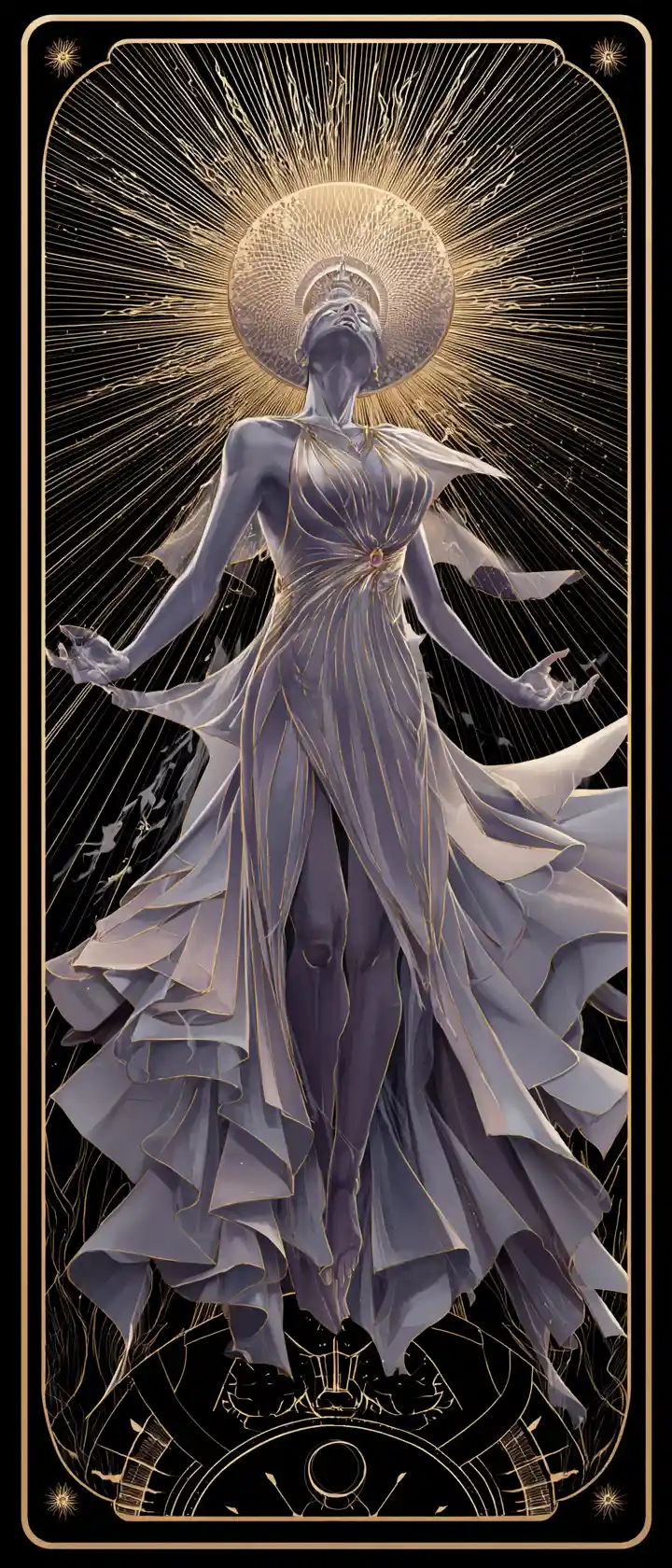 The High Priestess tarot card emerging into three dimensions