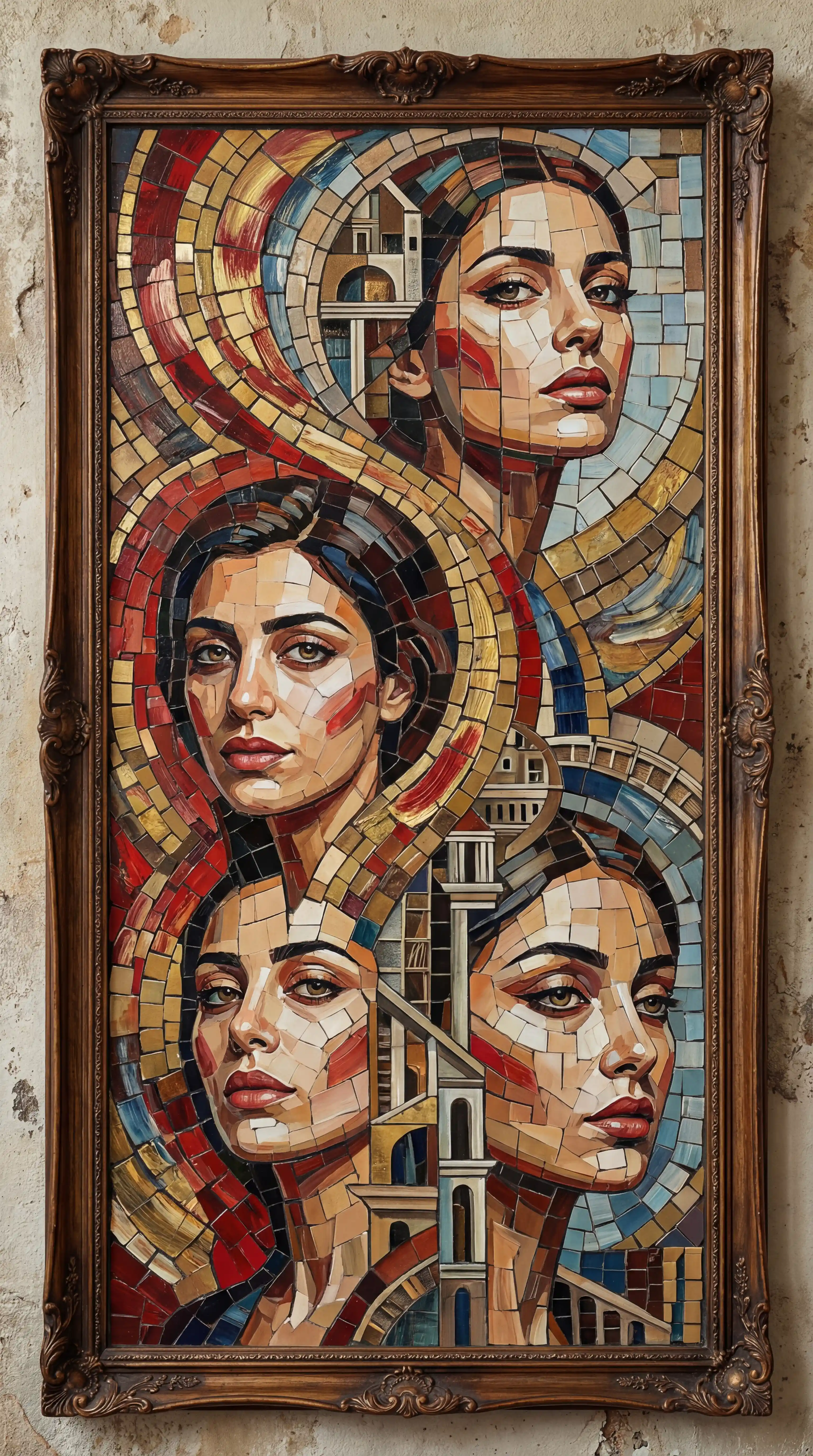 Collage Of Womens Faces In An Abstract Mosaic Portrait