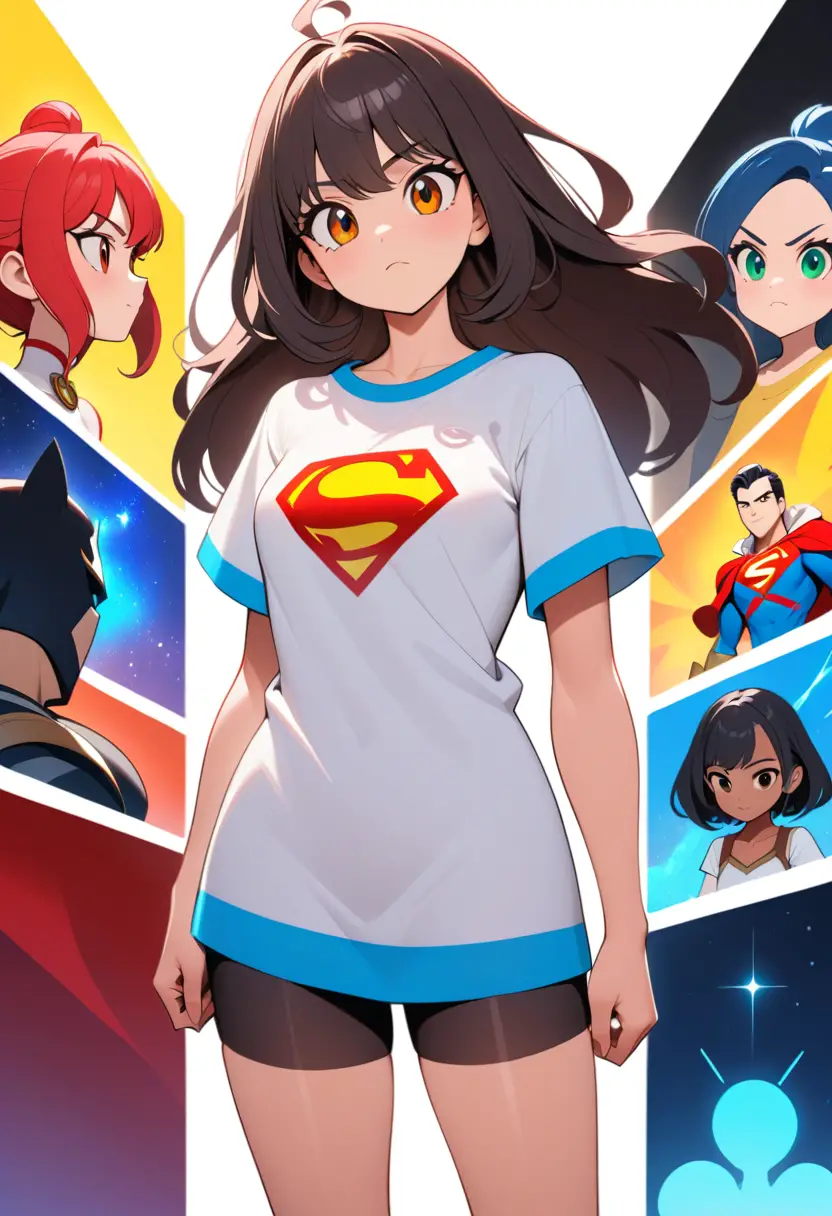 Selbstbewusste blonde Frau im schwarzen Shazam-T-Shirt – Porträt