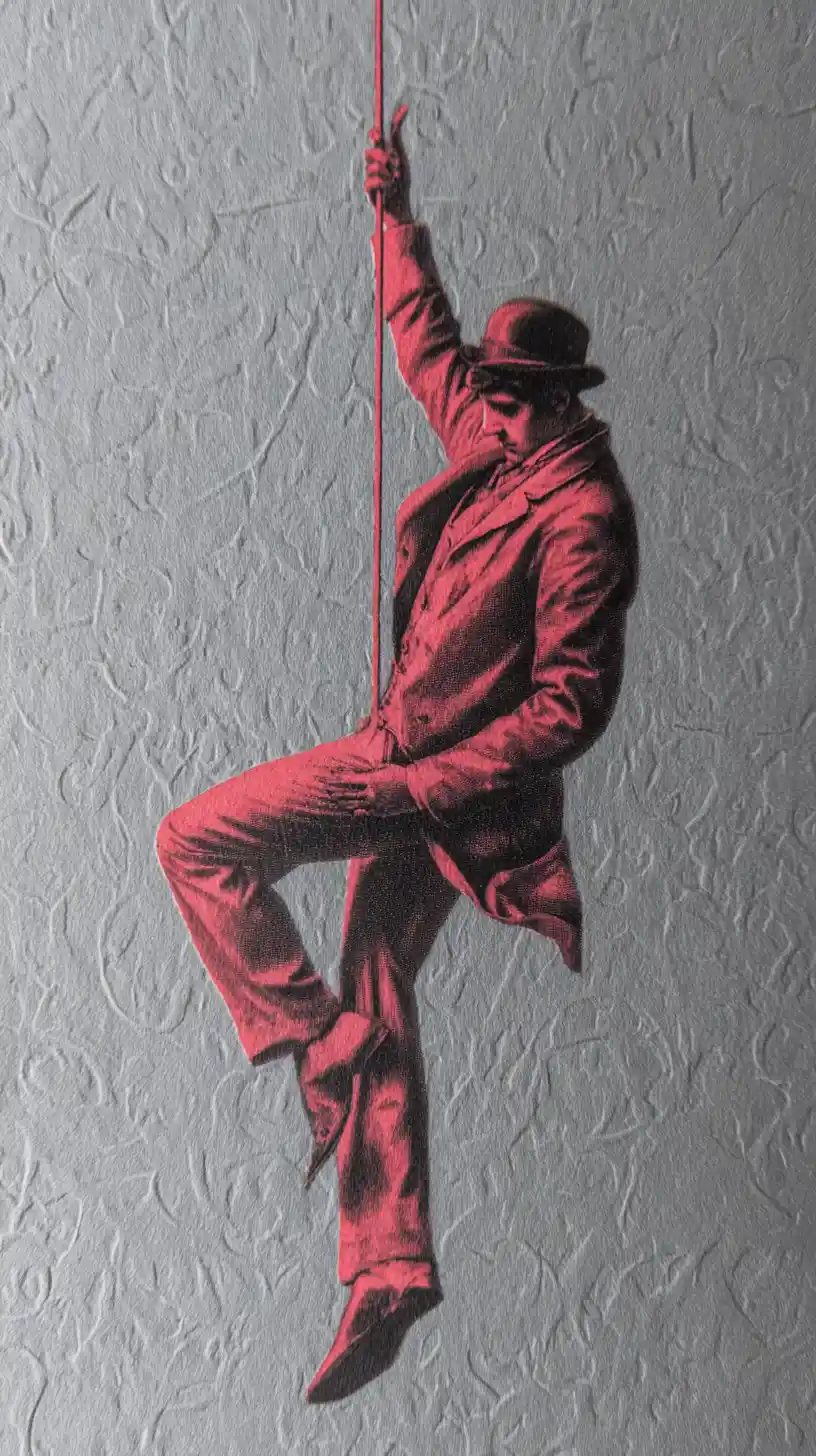 Tarot card of the hanging man emerging into three dimensional space