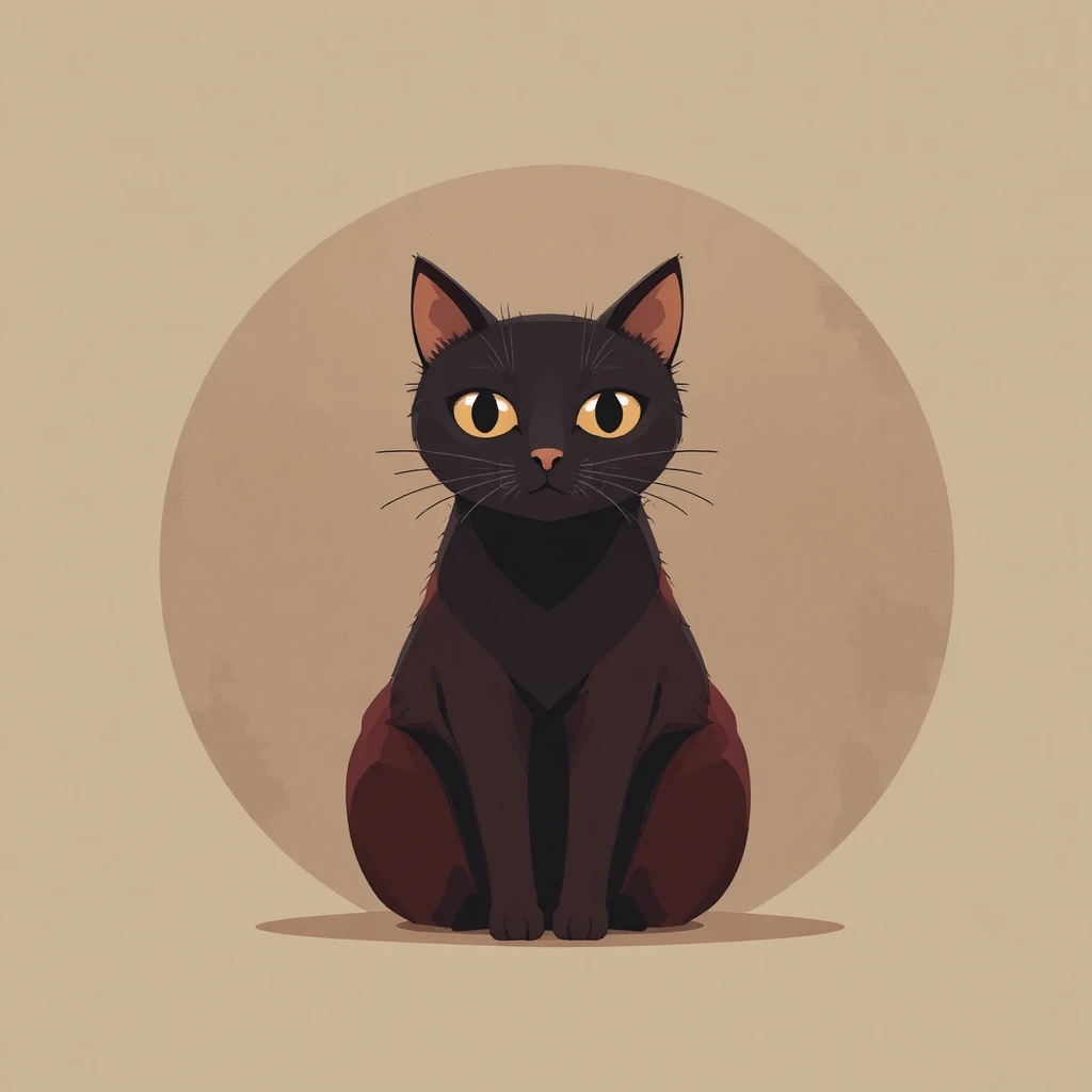 Minimale flache Illustration einer schwarzen Katze auf beigem Hintergrund
