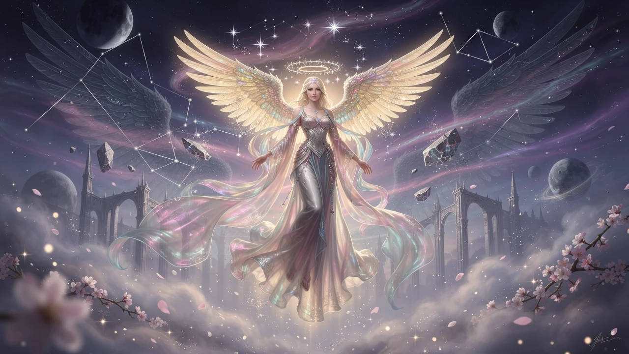 Ethereal Angel Woman Floating In A Celestial Dreamscape