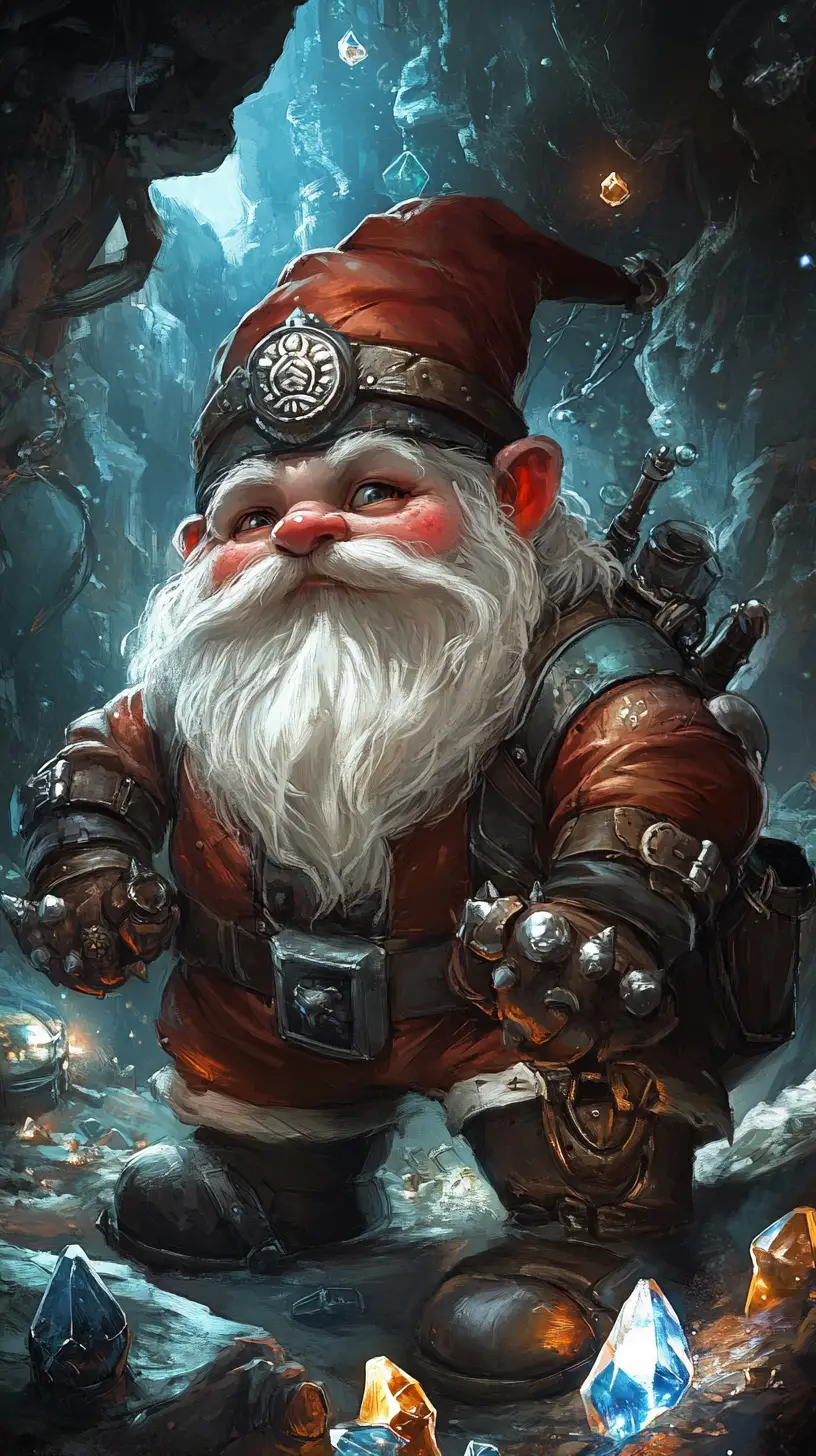 Glamorous dwarf woman miner in a crystal filled cave
