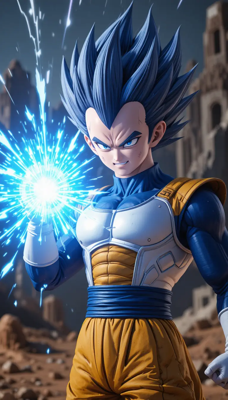 3D anime warrior unleashing a powerful blue energy blast
