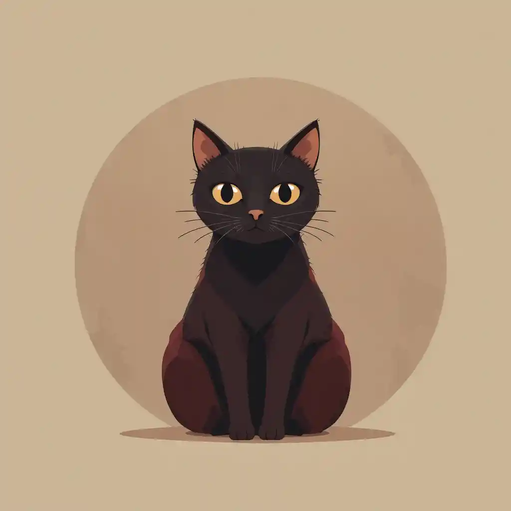 Minimal flat illustration of a black cat on beige background