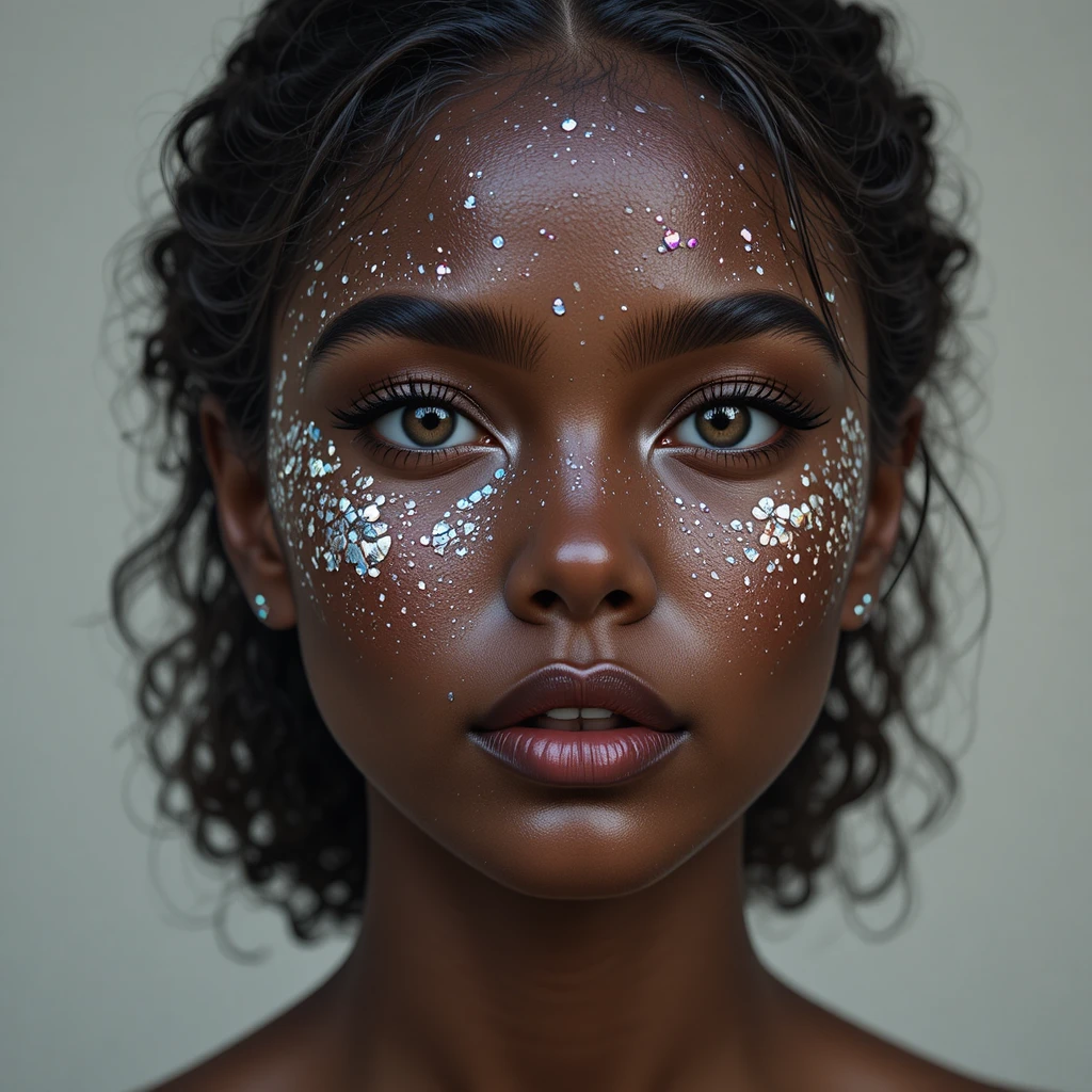 Portrait of young woman with shimmering facial accents
