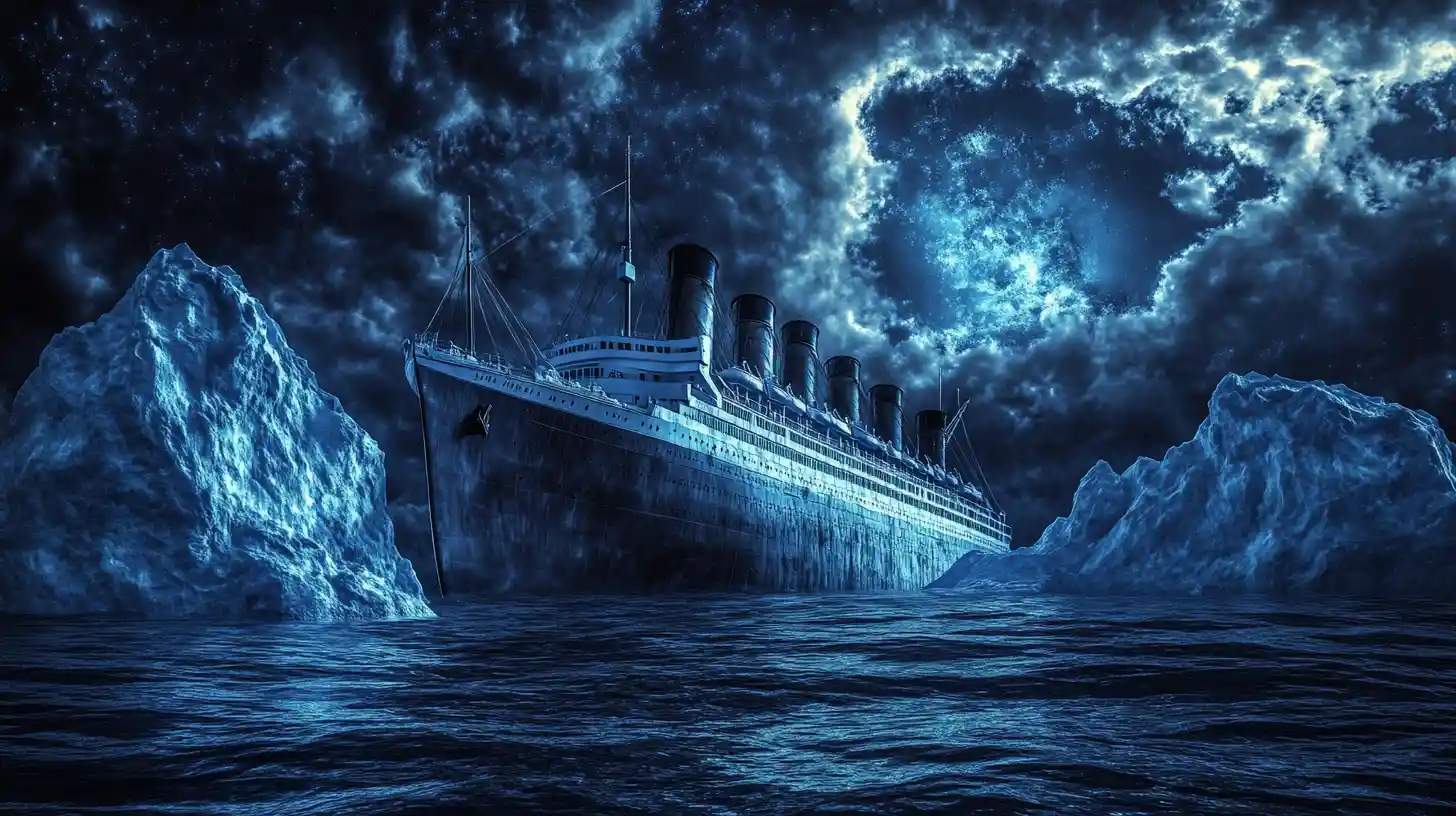 Embroidered Titanic Ship Sinking Beside Iceberg At Night