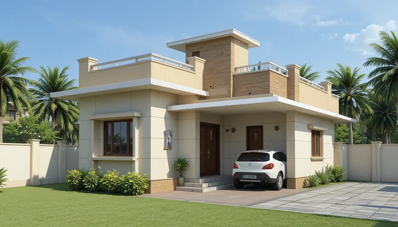 Compact house floor plan with front shop and rear bedroom