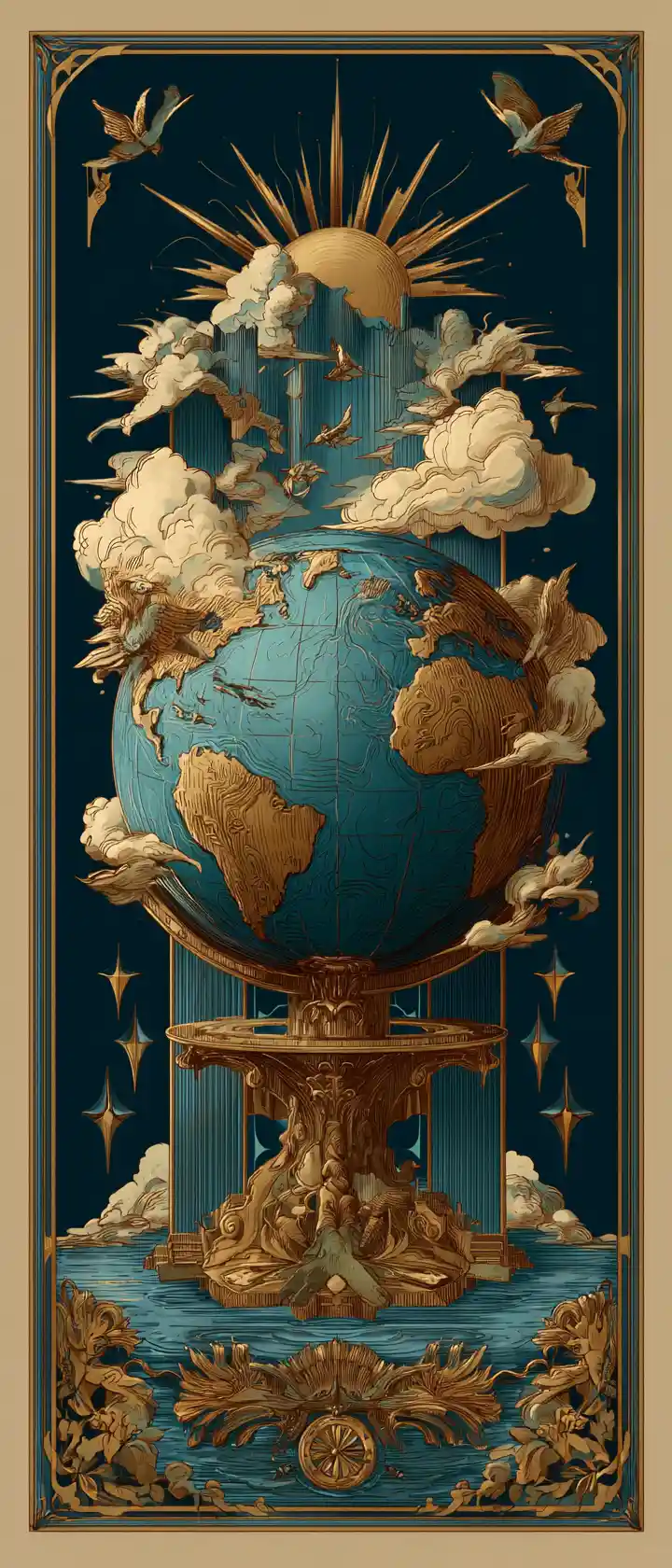 The World tarot card emerging from flat to 3D form