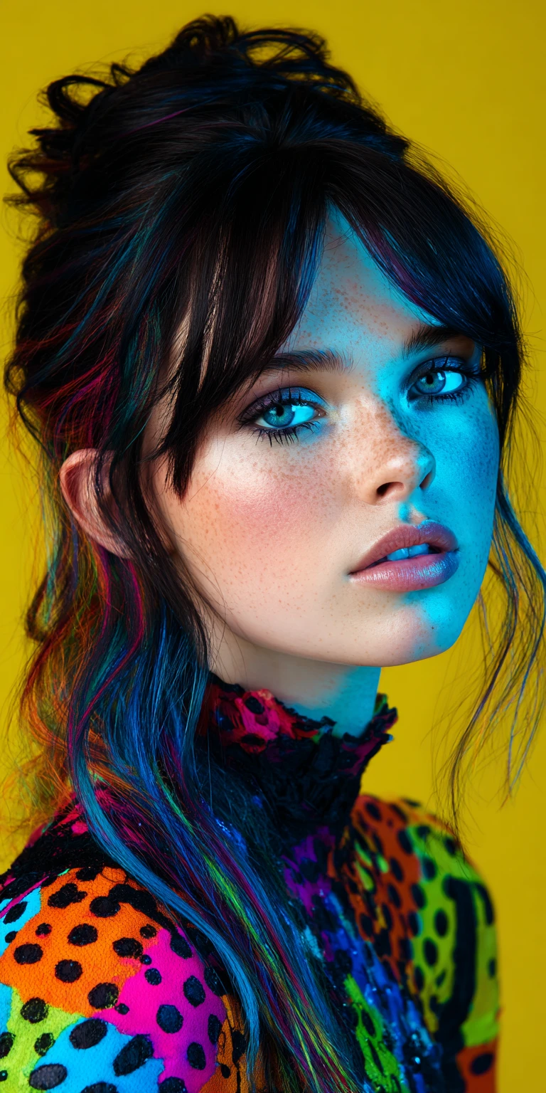 Editorial portrait of a woman with bold features and long weave