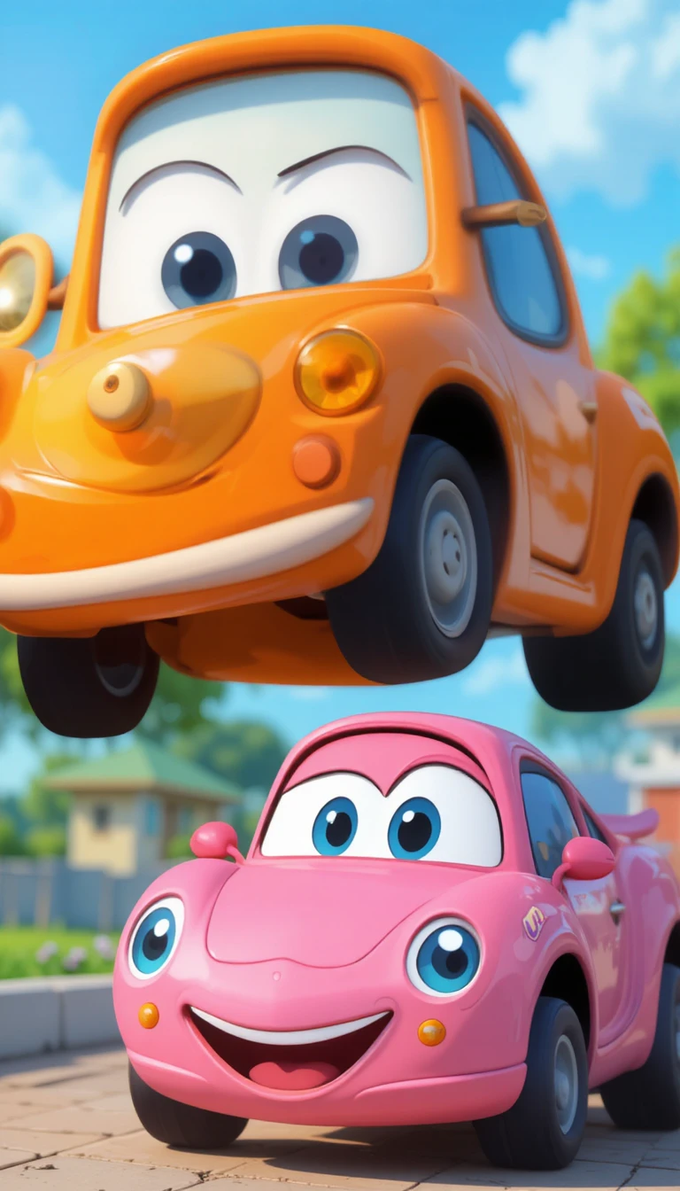 Orange Cartoon Car Spinning In A Playful Kids Illustration