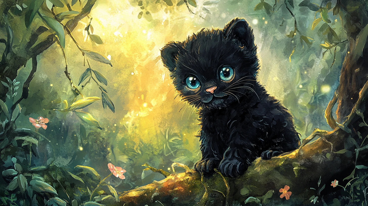 Adorável Filhote de Pantera Negra em Selva Encantada