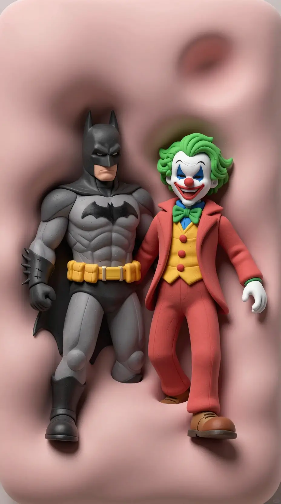 Intertwined comic figures in soft elastic 3D surface