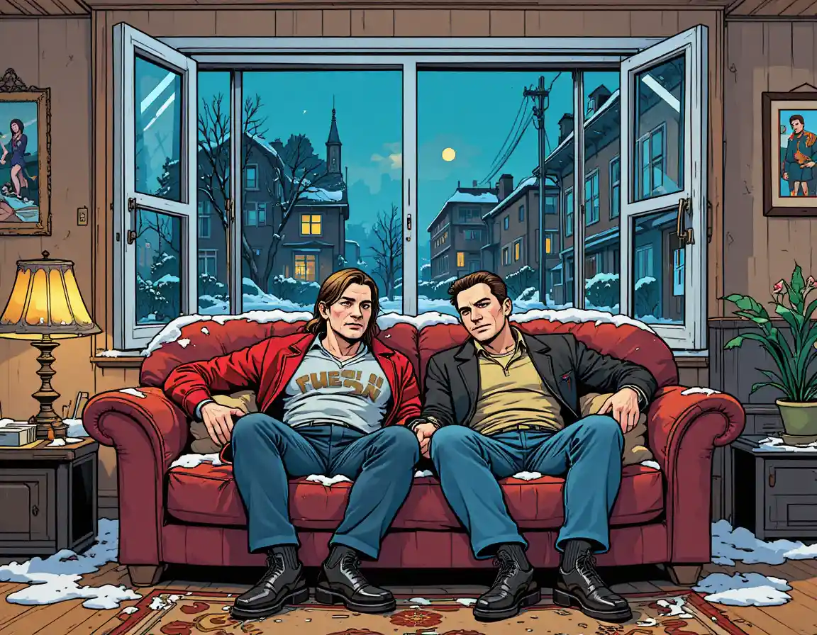 Shivering couple on a sofa in a cold living room