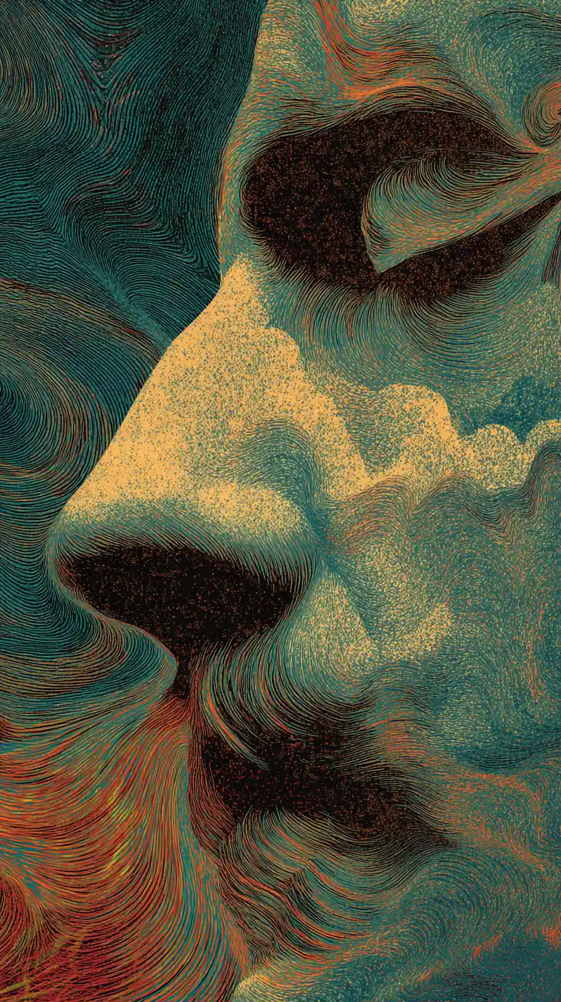 Surreal abstract forms in dark rich pop color composition