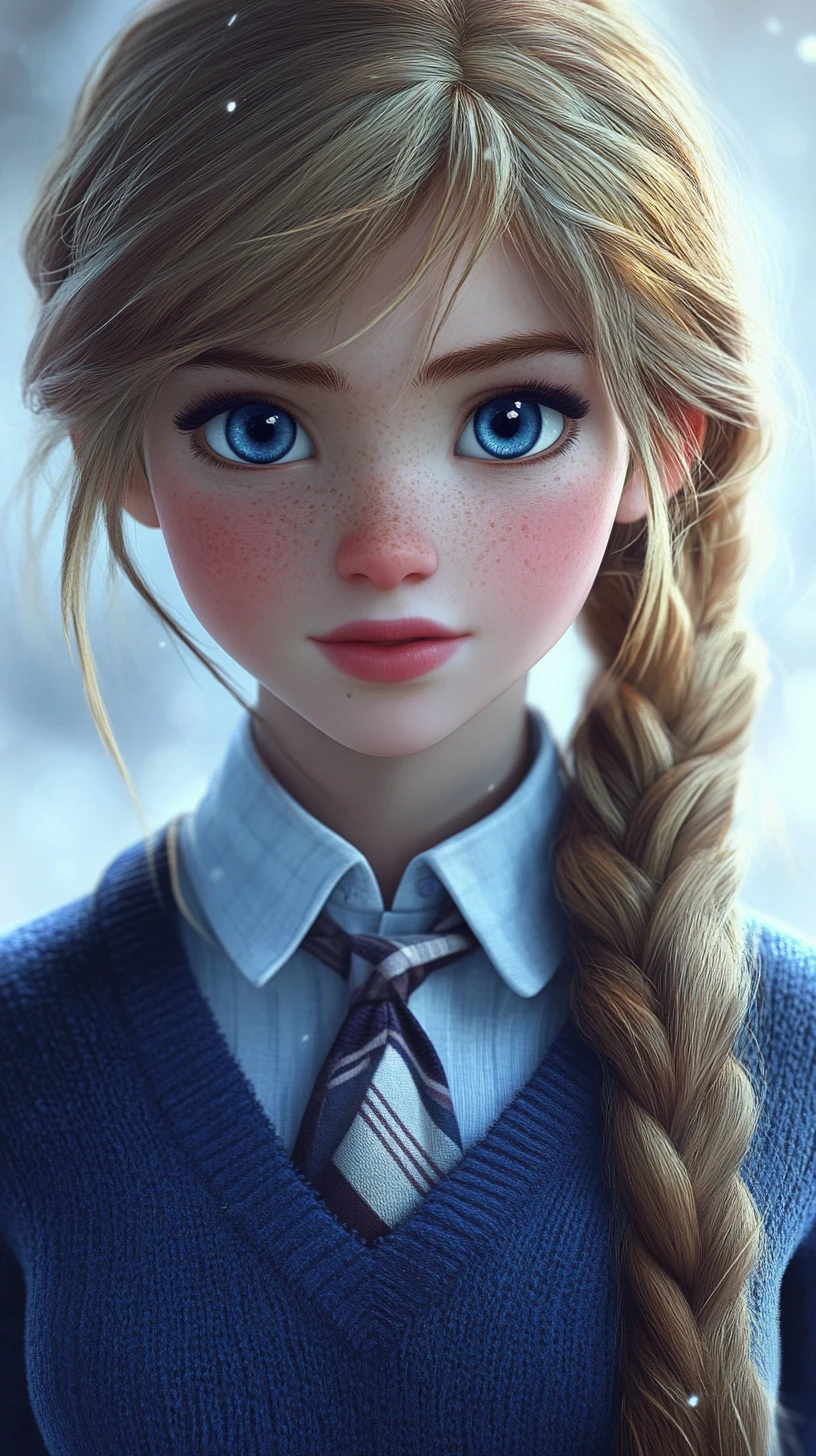Melancholic schoolgirl portrait with soft blue fairy tale tones