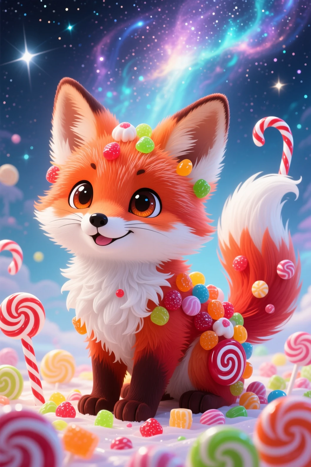Cute candy fox cub with playful gummy details