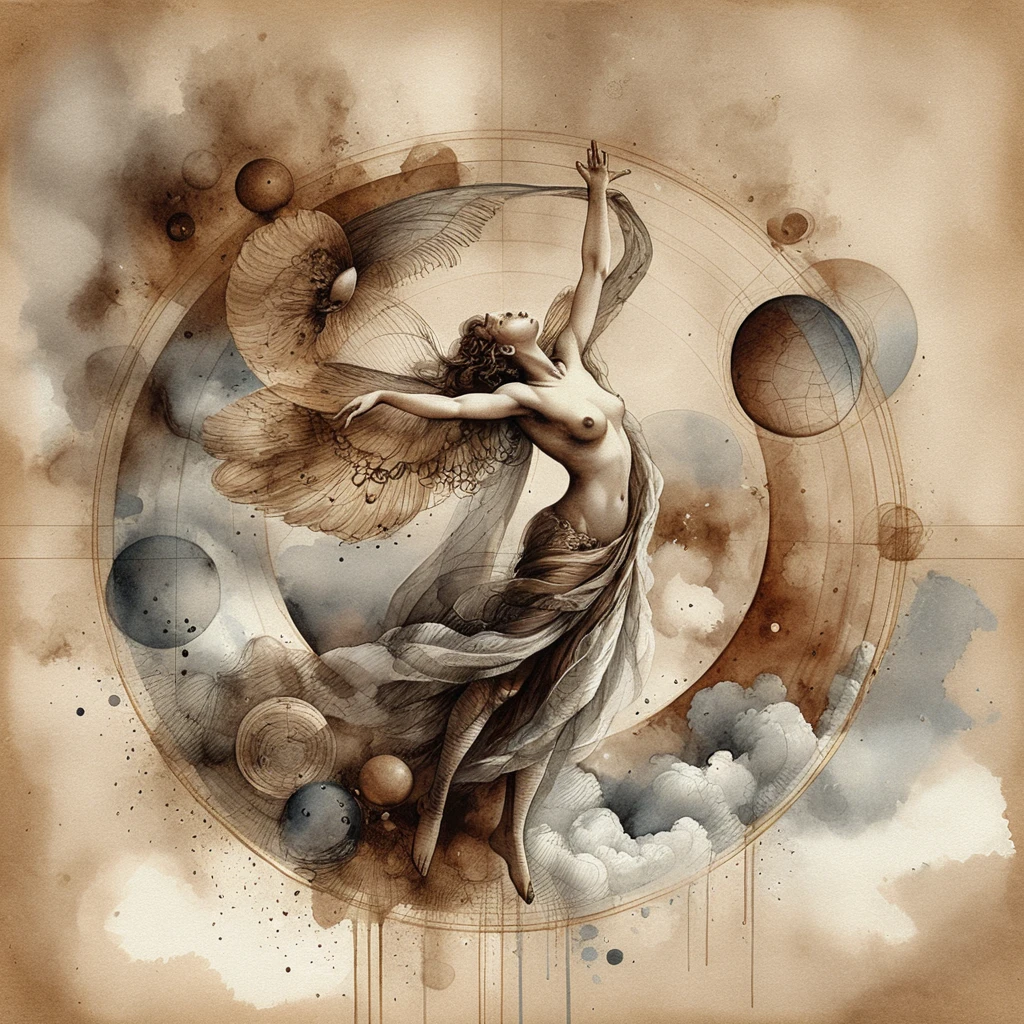 Angelic nude woman in a celestial geometric circle