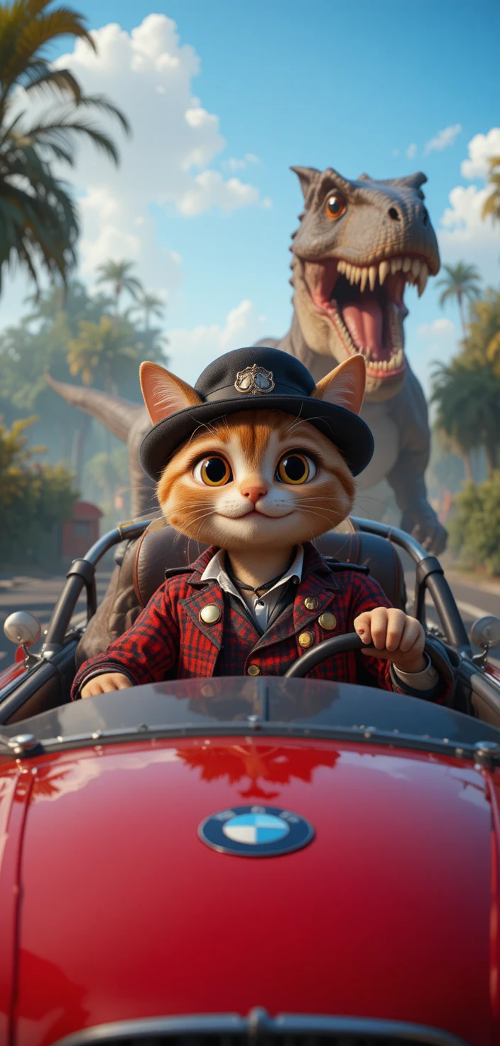 Gato rapero de dibujos animados en un elegante auto deportivo