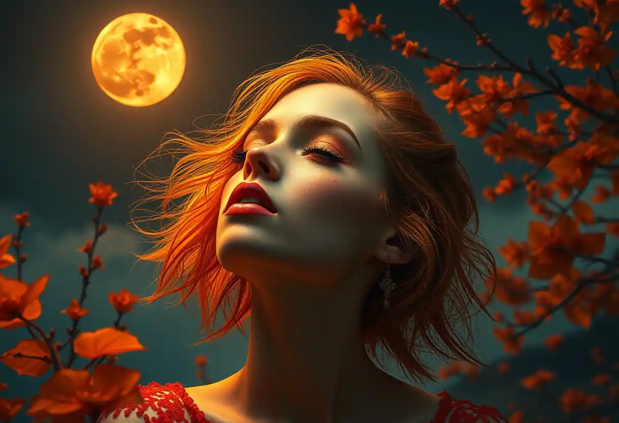 Ritratto surreale di una luna arancione in stile fantasia pop surreale