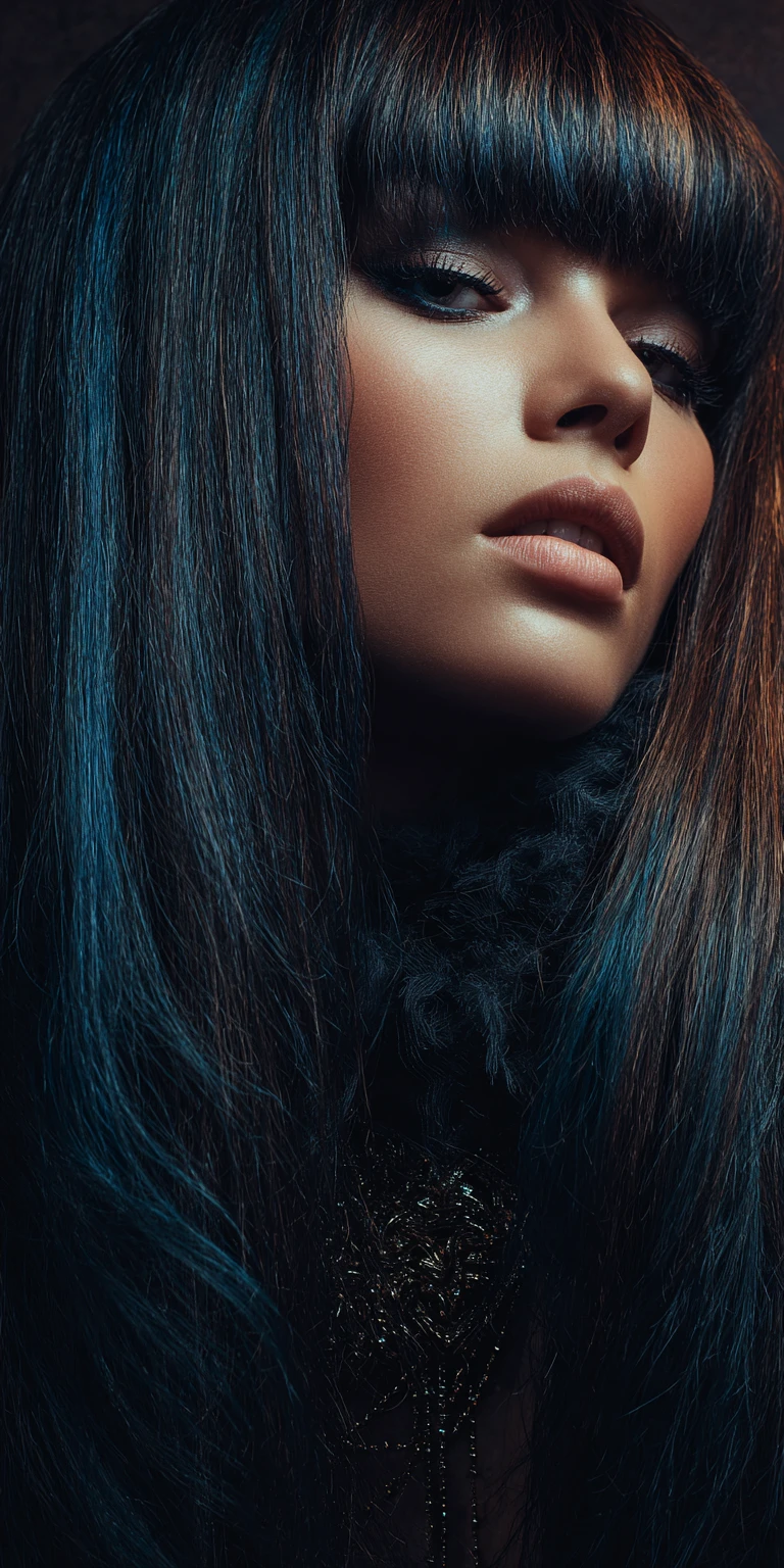 Confident woman with multidimensional dark wig editorial portrait