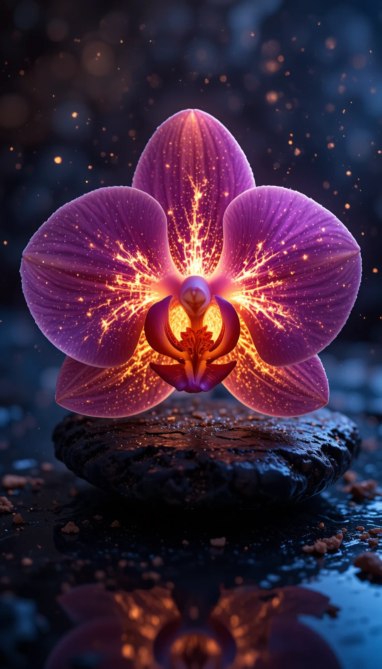 Orchidée lumineuse, brillant comme une minuscule galaxie cosmique
