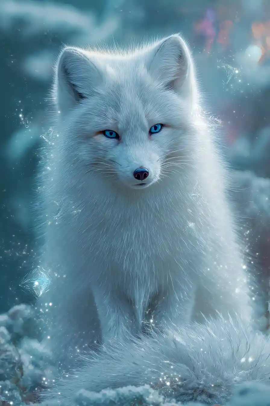 Majestic White Fox In Enchanted Snowy Forest Glow