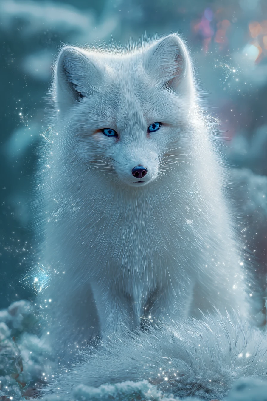 Majestic White Fox In Enchanted Snowy Forest Glow