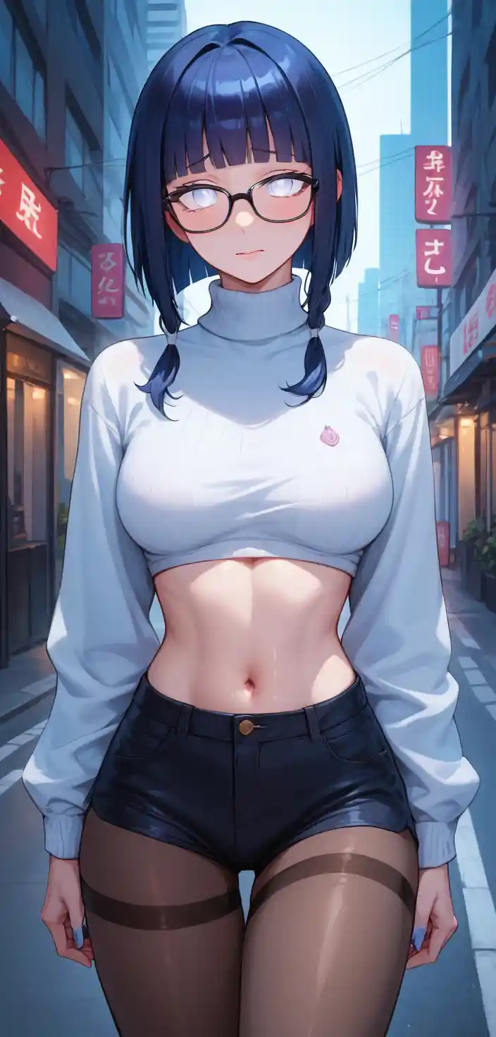 Shy anime girl with glasses in a stylish medium shot