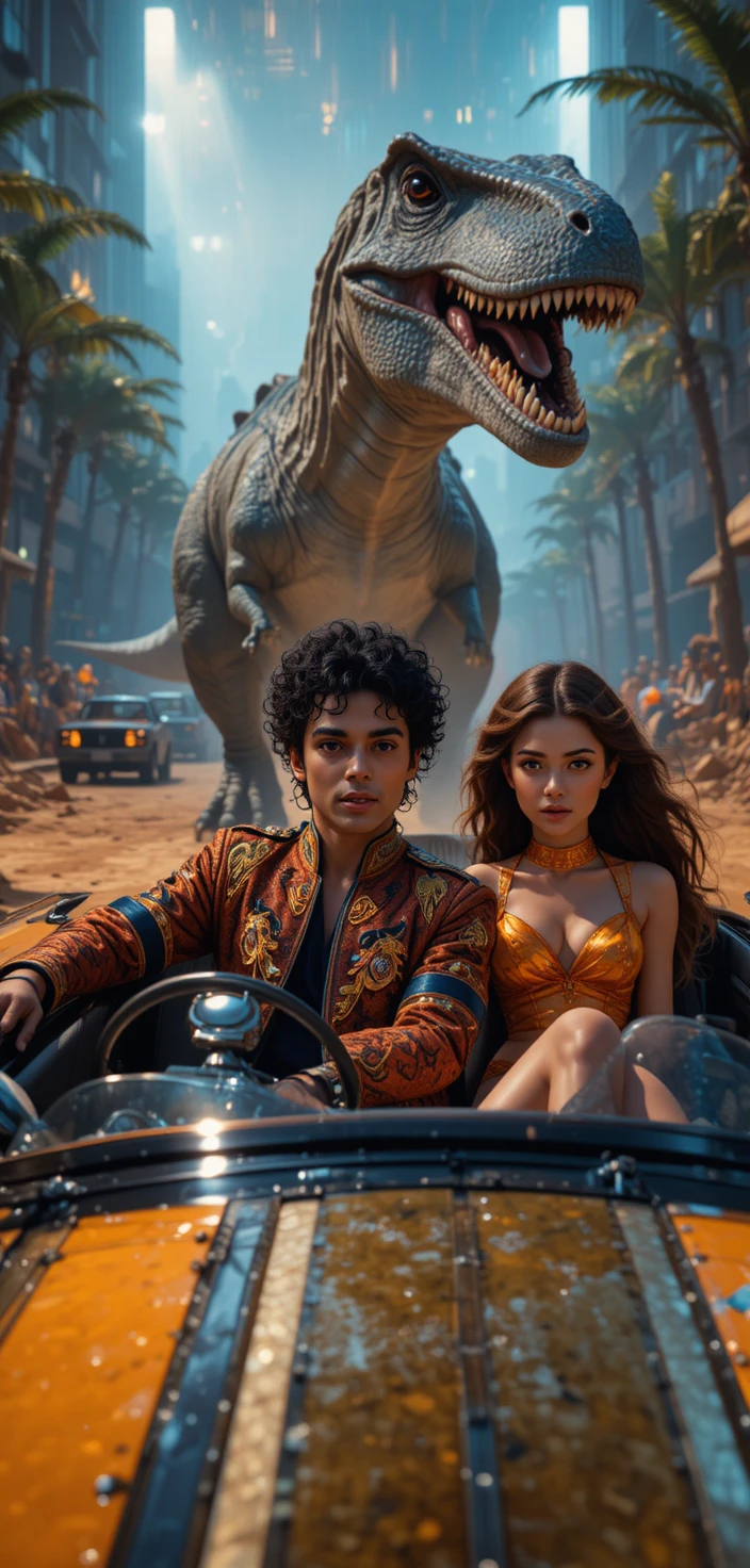 Stylized rapper in a sports car with a glamorous woman