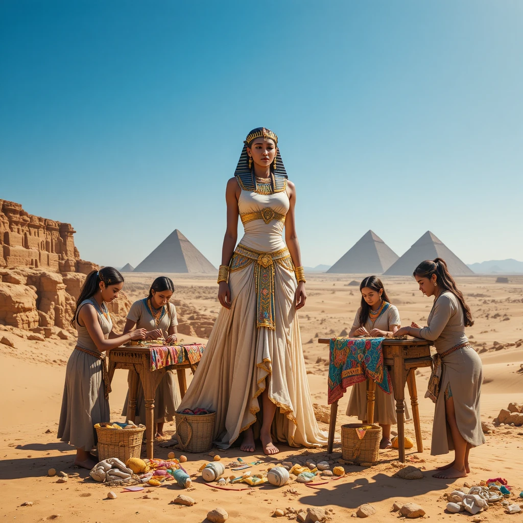 Egyptian queen in sunlight on a high desert plateau